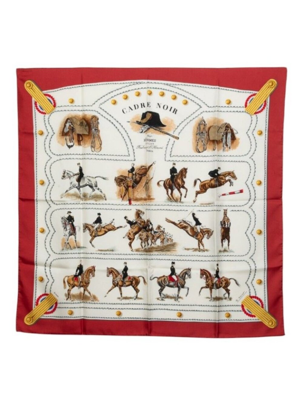 Hermes Carre 90 Cadre Noir Scarf Large Multicolor Silk